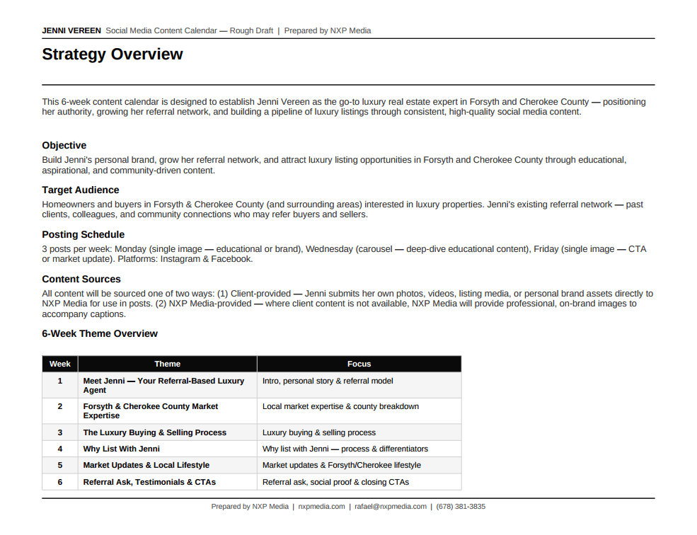 Monthly content calendar for a client