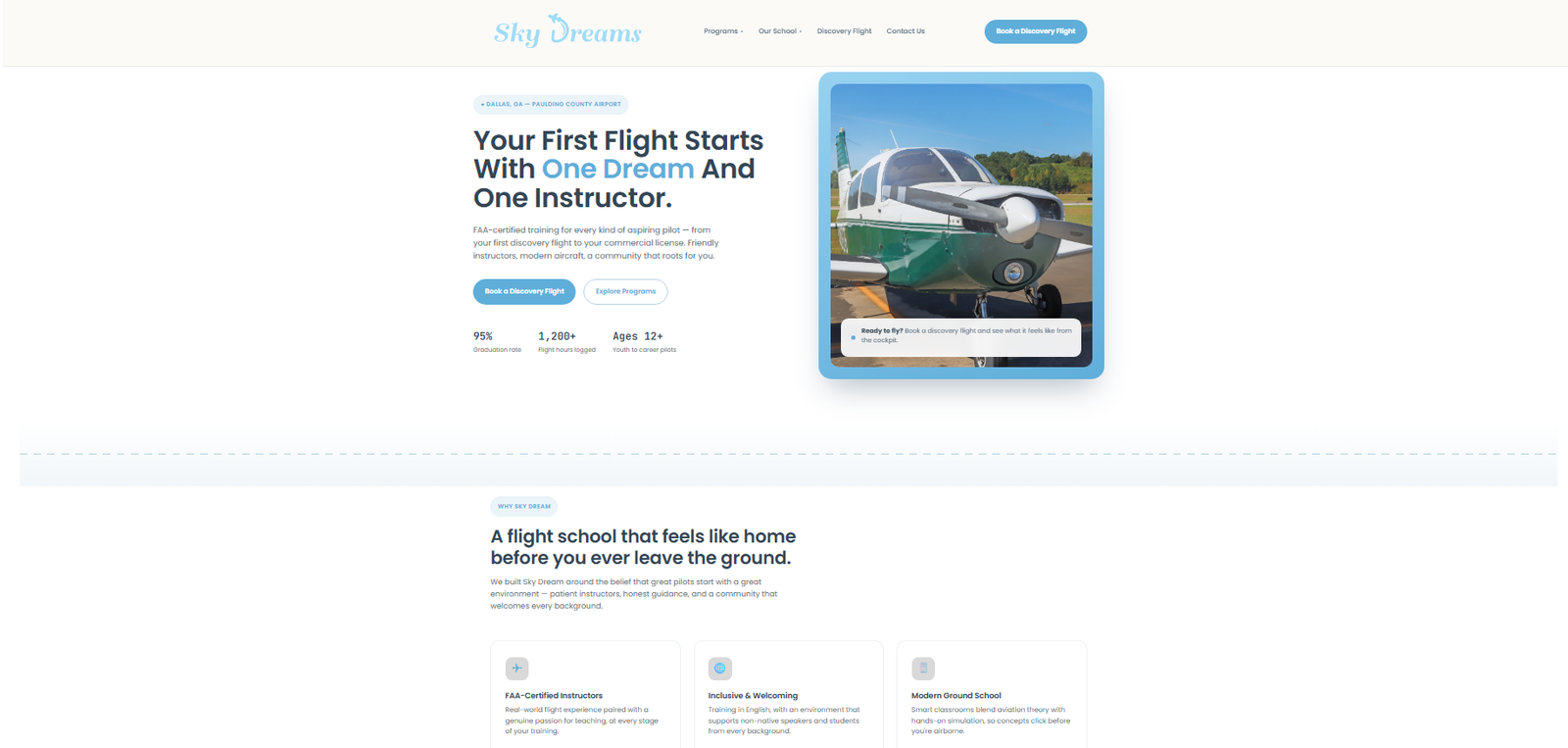 Sky Dreams homepage — after redesign
