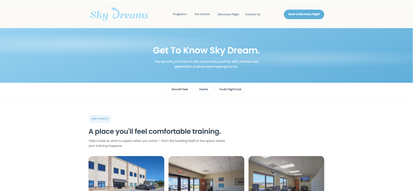 Sky Dreams school page — after redesign