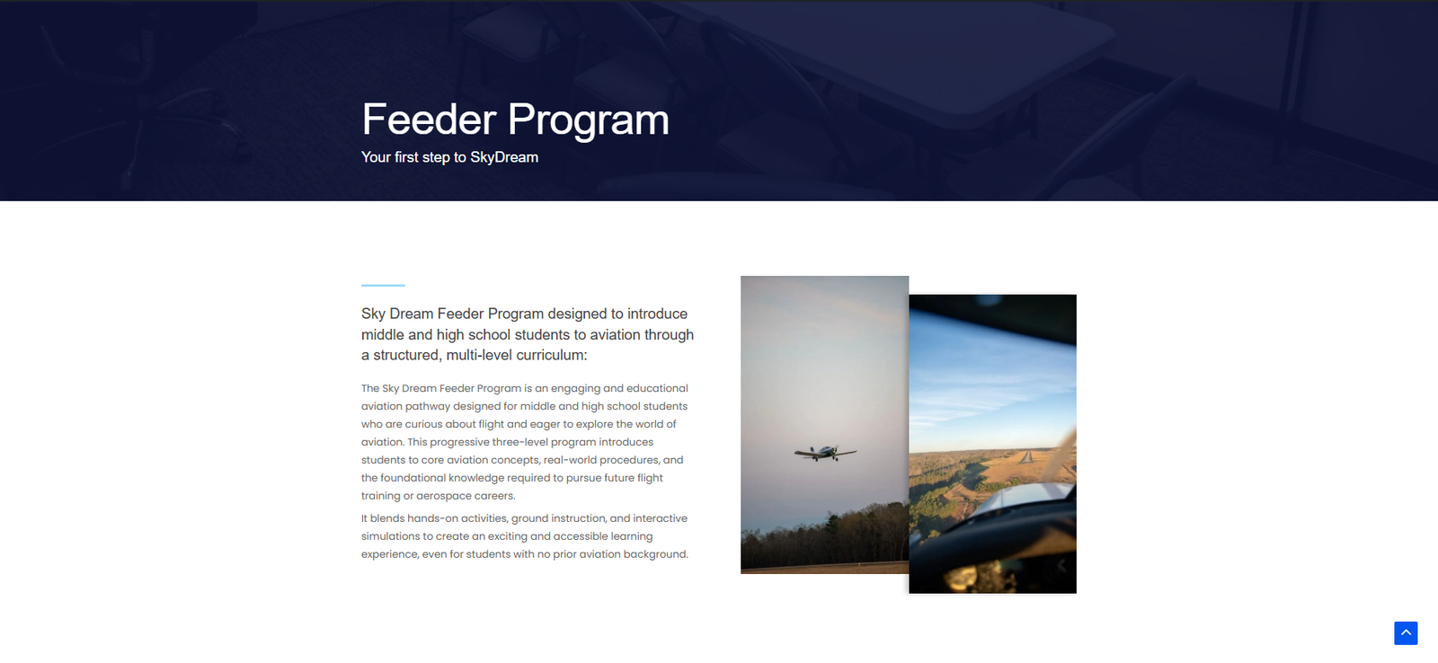 Sky Dreams school page — before redesign